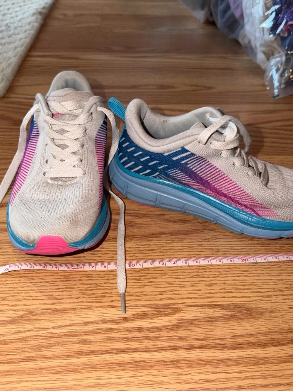 RBX Girls Athletic Sneakers - Light Gray with Blue & Pink Accents size 1